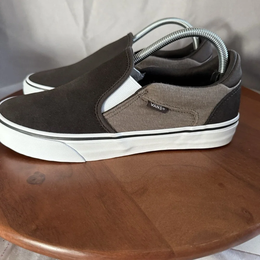 Vans Asher Deluxe Slip On Coffee Brown Cozy Knit Suede Skater Sneakers Men's 9.0